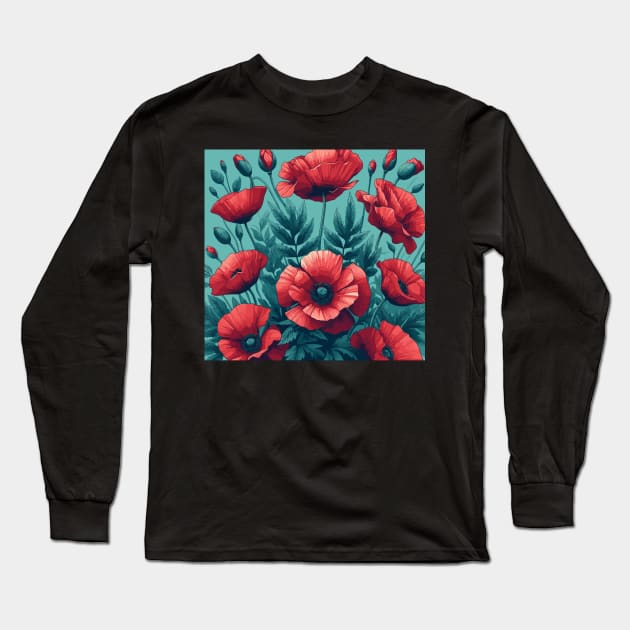 Red Poppy Flower Long Sleeve T-Shirt by Jenni Arts